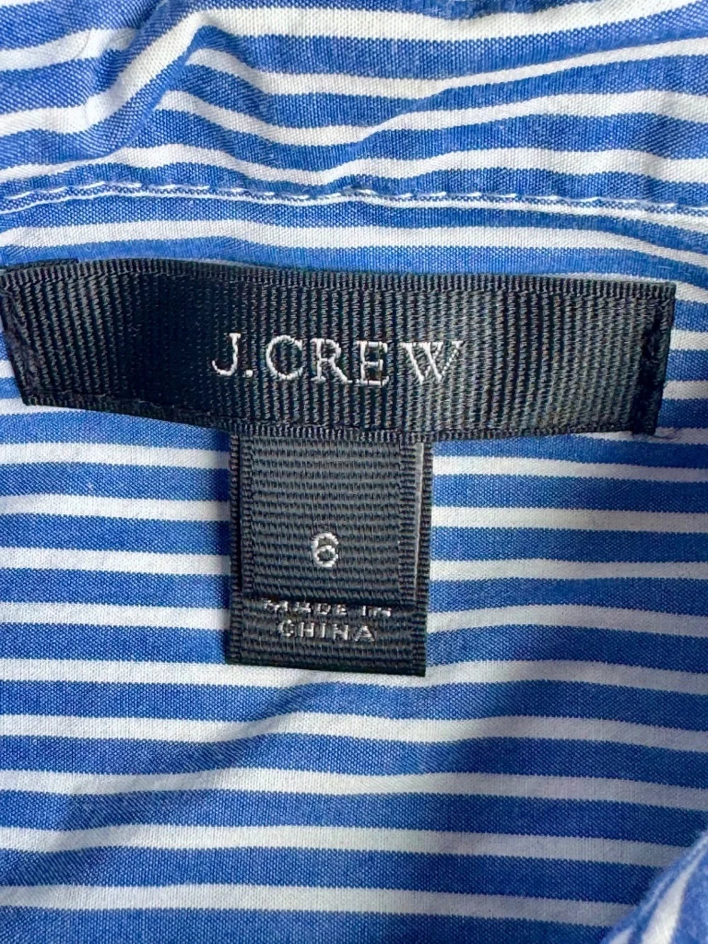 J Crew Striped Tie Neck Tuxedo Ruffle Cotton Shirt Blue White Size 6